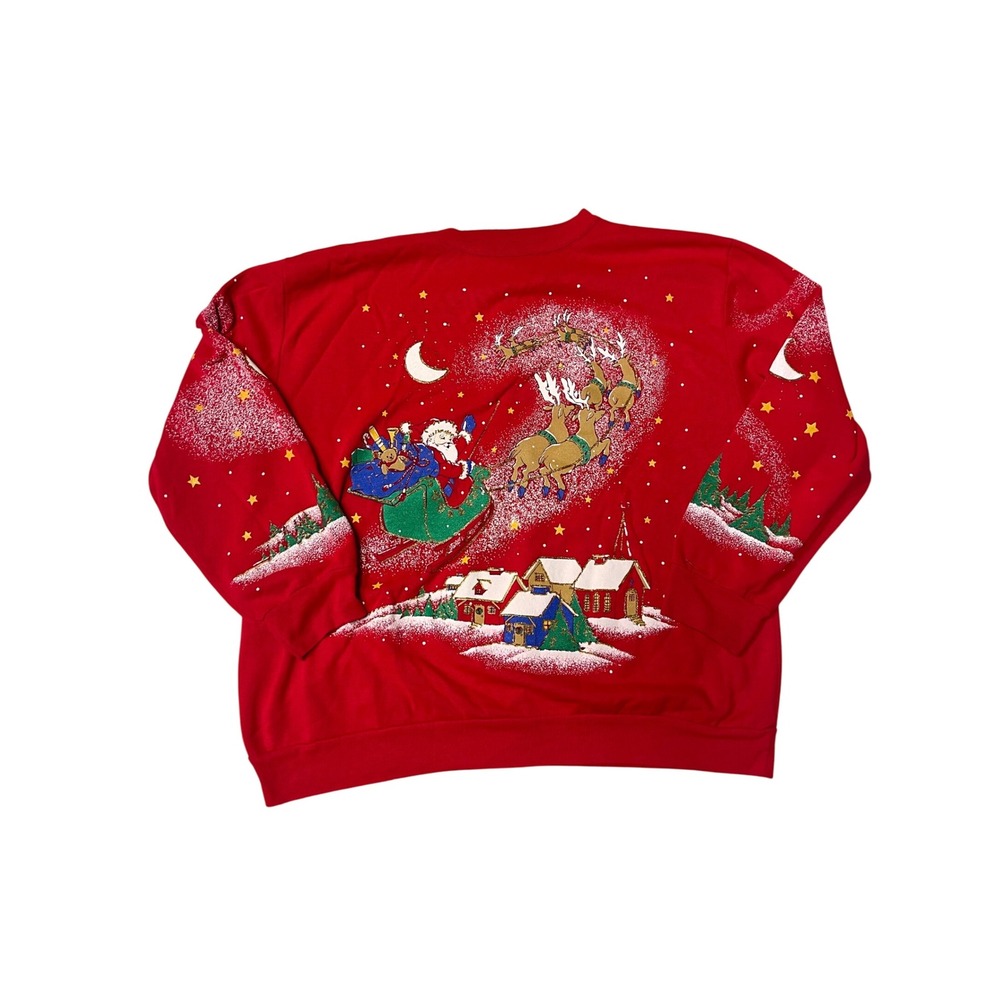 Red Santa‎ Sleigh Reindeer Christmas Ugly Sweater Sweatshirt